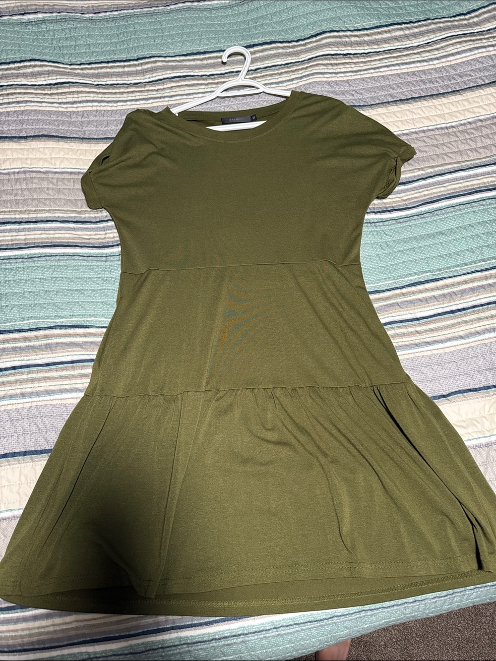 Olive Green Short Sleeve Swing Dress